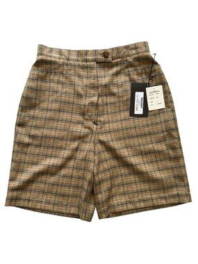 Tehama Plaid Womens Shorts Size 6 Beige Checked Casual Made In USA NWT